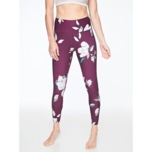 Athleta Leggings Floral Elation Stretch Plum Waist Pocket Size S